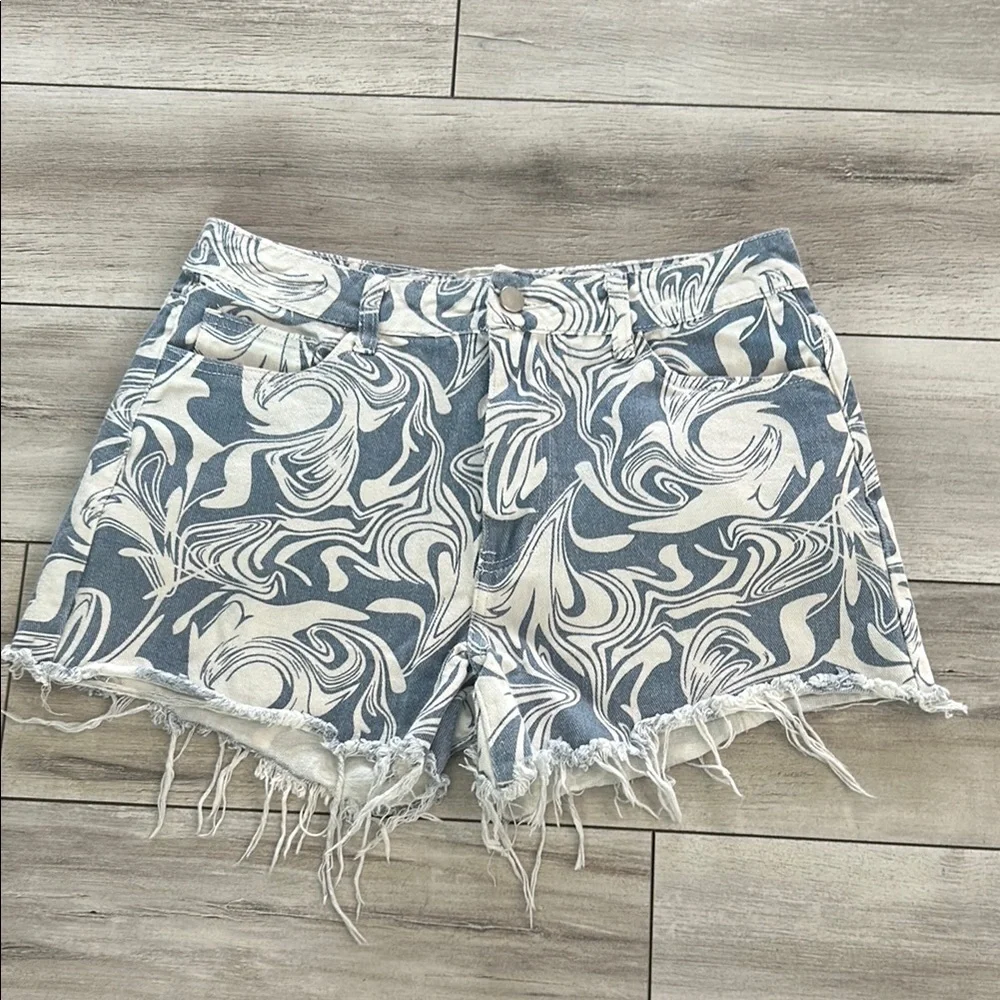Cider blue swirl print jean shorts size Large